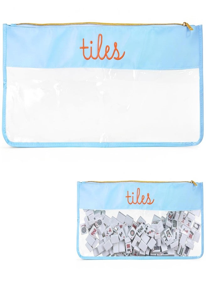 KIBBEH 1 Pack American Mahjong Tiles Bag, Empty Carry Case with Secure Zipper & Clear Letter Label, Fits 166 Tiles, Storage Bag Only, Blue(No Tiles Included) - Image 1