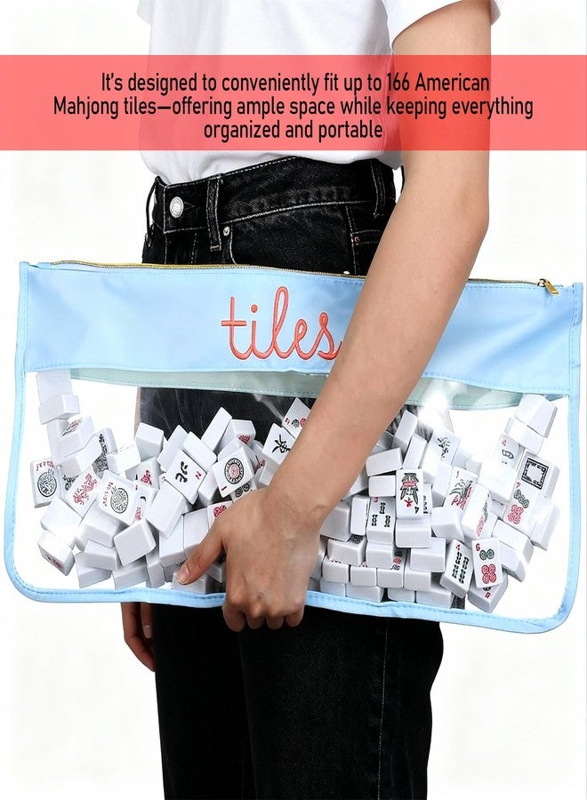 KIBBEH 1 Pack American Mahjong Tiles Bag, Empty Carry Case with Secure Zipper & Clear Letter Label, Fits 166 Tiles, Storage Bag Only, Blue(No Tiles Included) - Image 2