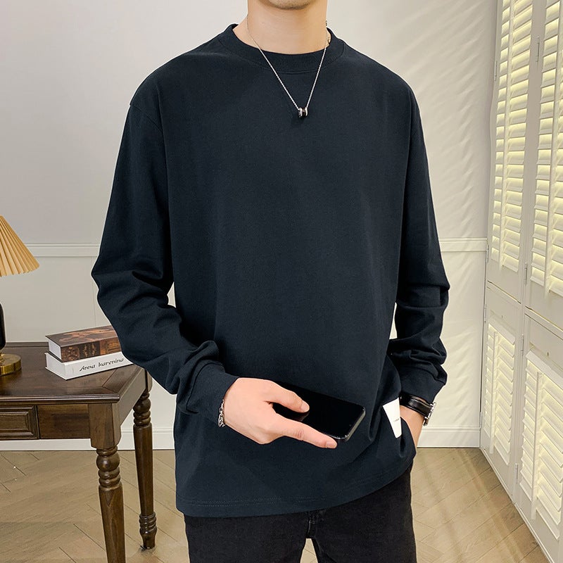 High Weight High Quality Curved Hem Men'S Round Neck Long-Sleeved T-Shirt 2024 Autum New T-Shirt Bottoming Shirt - Image 1