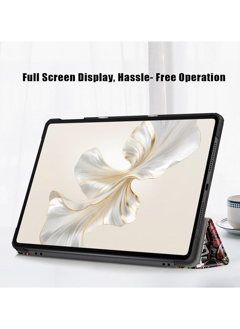 Case Compatible with Honor Pad 9 12.1 Inch Tablet 2023, Trifold Multi Viewing Angles Stand Lightweight Shell Cover (Graffiti) - Image 4