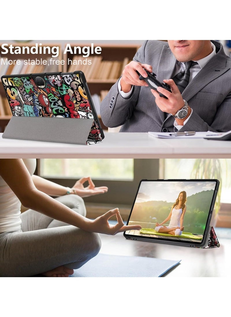 Case Compatible with Honor Pad 9 12.1 Inch Tablet 2023, Trifold Multi Viewing Angles Stand Lightweight Shell Cover (Graffiti) - Image 2