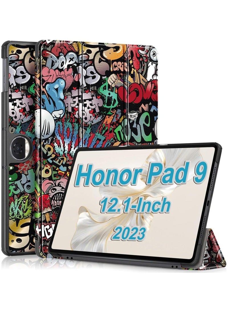 Case Compatible with Honor Pad 9 12.1 Inch Tablet 2023, Trifold Multi Viewing Angles Stand Lightweight Shell Cover (Graffiti) - Image 1