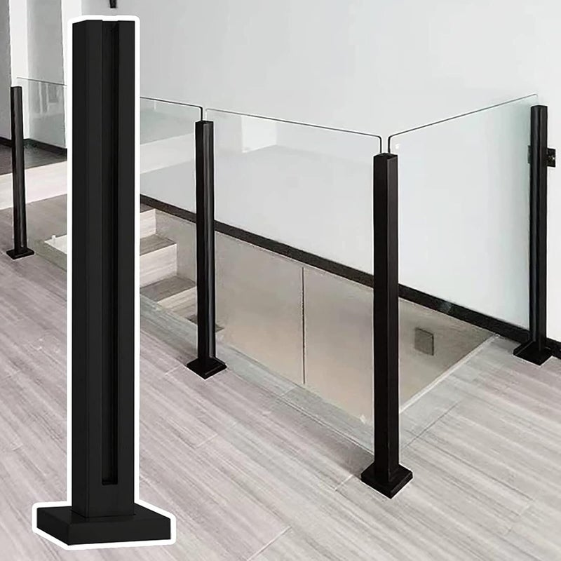 Glass Railing Post Square Floor Standing Glass Fence Panels Post for Home Patio Hallway Platform Stainless Steel Balustrade Post(Black-end Post-105cm) - Image 1