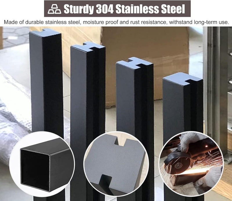 Glass Railing Post Square Floor Standing Glass Fence Panels Post for Home Patio Hallway Platform Stainless Steel Balustrade Post(Black-end Post-105cm) - Image 4