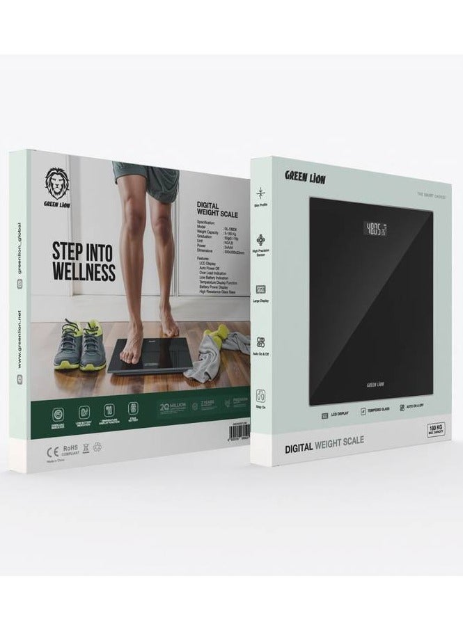 GREEN LION Digital Weight Scale / LCD Display / High Resistance Tempered Glass / Auto Power On & Off / Slim Profile / High Precision Sensor / Large Display / Step On / Overload Indicator - Black - Image 3