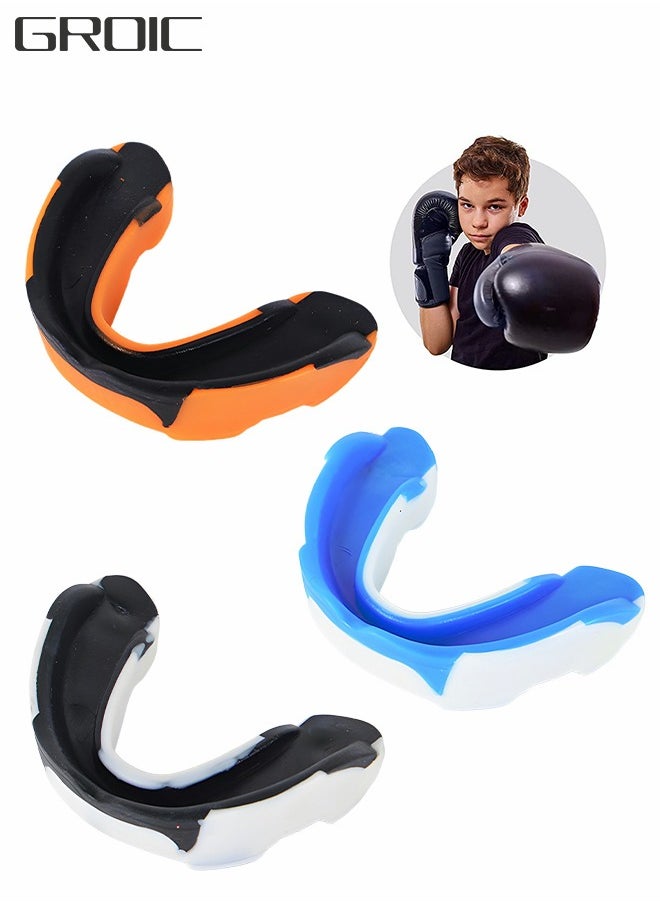 GROIC 3 Pack Youth Mouth Guard Sports Mouthguard Double Colored Teeth Braces with Case for Football Basketball Boxing MMA Hockey Lacrosse Rugby Taekwondo  - Image 1