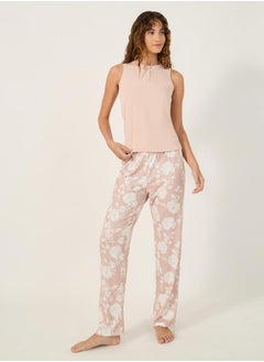 Ribbed Tank Top and Floral Print Pyjama Pants Set