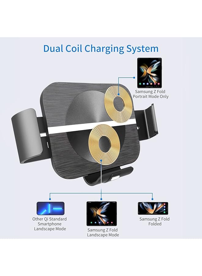 Excefore Fast Wireless Car Charger With Dual Coils For Z Fold 4/3-15W Smart Qi Car Mount For Air Vent And Dashboard, Compatible With Galaxy Z Fold 4/3/2 And Iphone 14/13/S22 Ultra/S21  - Image 5