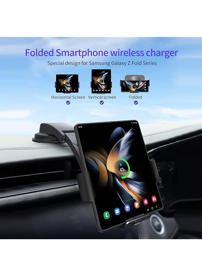 Excefore Fast Wireless Car Charger With Dual Coils For Z Fold 4/3-15W Smart Qi Car Mount For Air Vent And Dashboard, Compatible With Galaxy Z Fold 4/3/2 And Iphone 14/13/S22 Ultra/S21  - Image 4