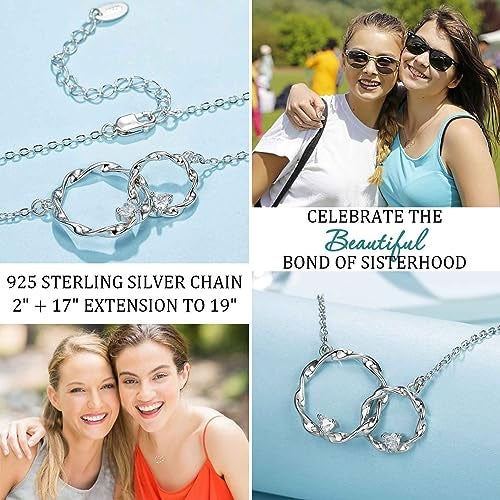 AnalysisyLove Sister Gifts, Sterling Silver Interlocking 2 Circles Necklace for Big & Little Sisters, Sister Birthday Gifts from Sisters - Image 5