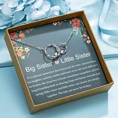 AnalysisyLove Sister Gifts, Sterling Silver Interlocking 2 Circles Necklace for Big & Little Sisters, Sister Birthday Gifts from Sisters - Image 2