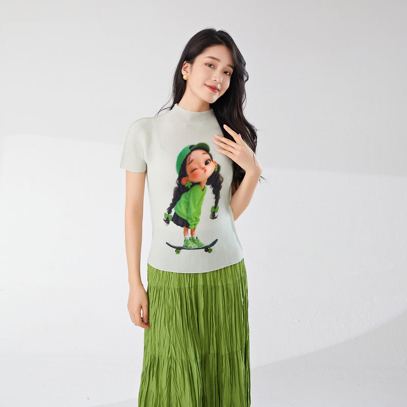 Miyake Short-Sleeved Women'S T-Shirt Tight Cartoon Animation High-End Elegant Slim Versatile Shirt Top - Image 1