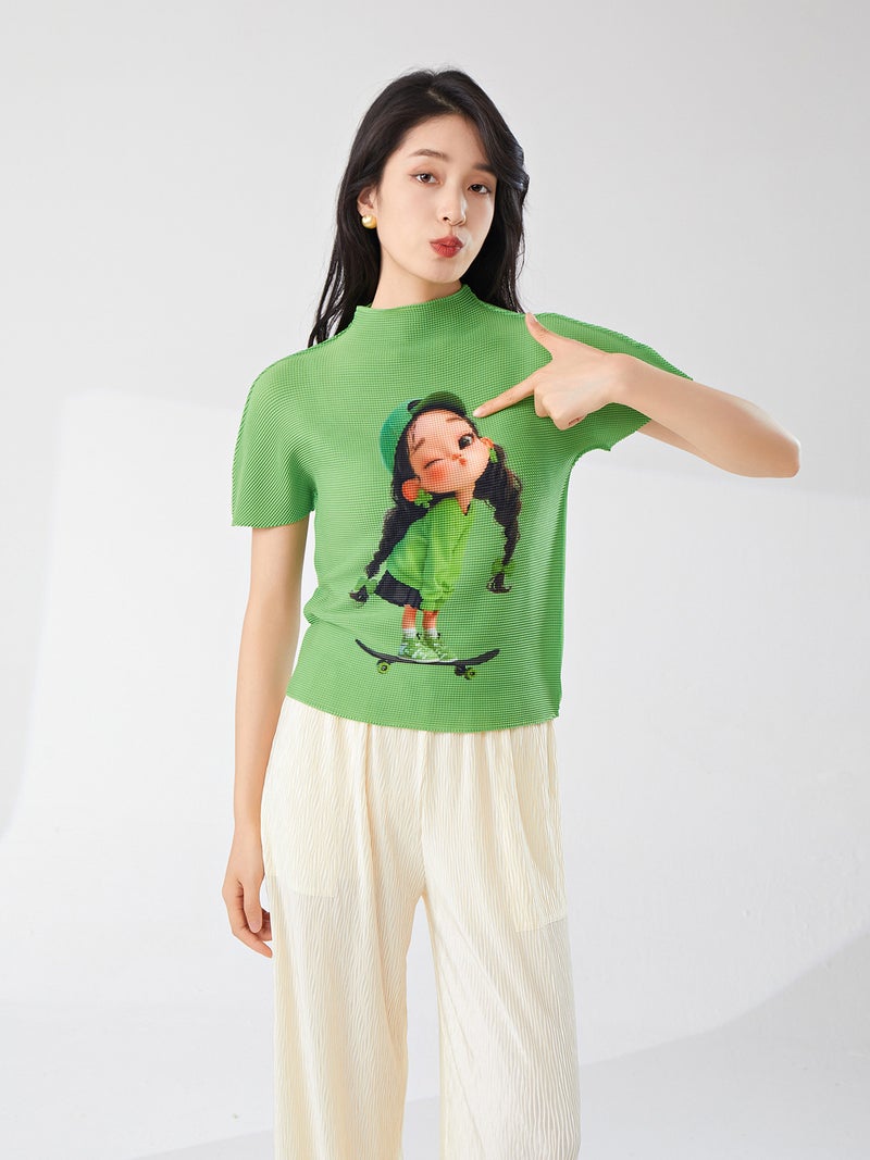 Miyake Short-Sleeved Women'S T-Shirt Tight Cartoon Animation High-End Elegant Slim Versatile Shirt Top - Image 2