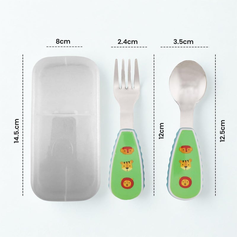 Cravista Stainless Steel Kids Cutlery Set with Case for School | Toddler Utensils Kids Spoon and Fork Set | Jungle Theme Cutlery Set for Lunch Box | Childrens Metal Tableware Flatware (Animal) - Image 4