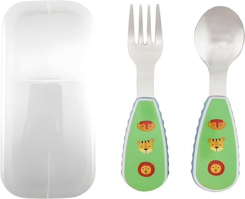 Cravista Stainless Steel Kids Cutlery Set with Case for School | Toddler Utensils Kids Spoon and Fork Set | Jungle Theme Cutlery Set for Lunch Box | Childrens Metal Tableware Flatware (Animal) - Image 1