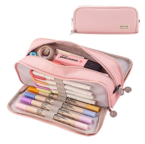 EHOPE Large Capacity Pencil Case Big Capacity Pouch Portable Large Storage Pen Case Pencil Bag for Office Travel Holder Box (Pink) - Image 1