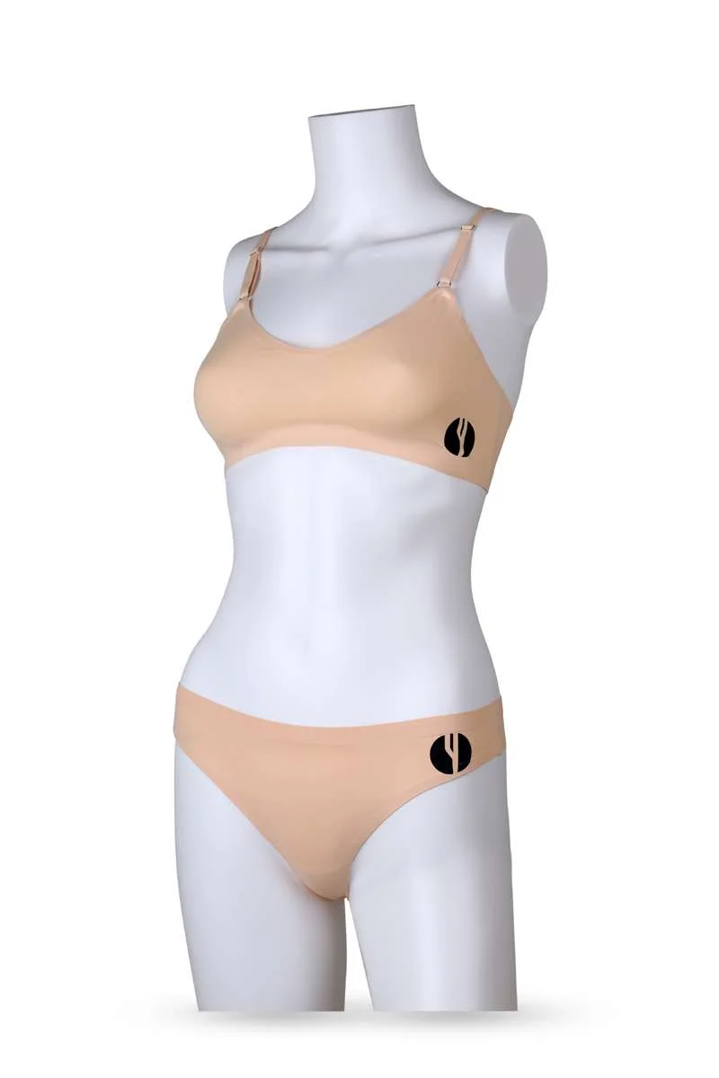 ياسيكو YesEco Women’s Nude Seamless Innerwear Set | Soft Stretchable Bra & V-Shape Panty | Lightweight & Comfortable Lingerie | Eco-Friendly Fabric – 85% Recycled Polyamide, 15% Elastane_x000D_