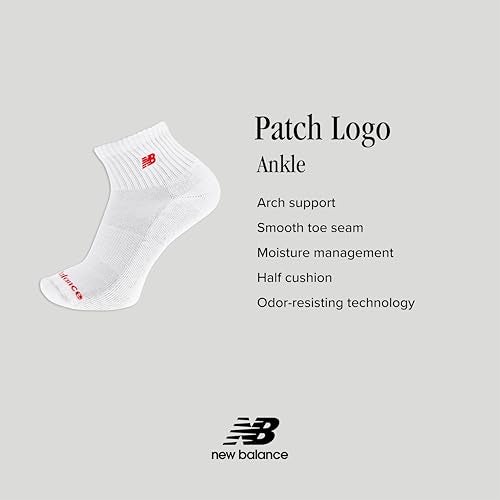 New Balance Unisex-Adult's Men's and Women's Patch Logo Ankle Socks-3 Pairs-Cushioned Moisture Wicking, Red Assorted, Large - Image 4