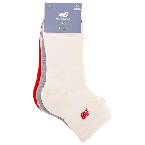 New Balance Unisex-Adult's Men's and Women's Patch Logo Ankle Socks-3 Pairs-Cushioned Moisture Wicking, Red Assorted, Large - Image 3