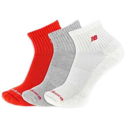 New Balance Unisex-Adult's Men's and Women's Patch Logo Ankle Socks-3 Pairs-Cushioned Moisture Wicking, Red Assorted, Large - Image 1