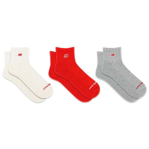 New Balance Unisex-Adult's Men's and Women's Patch Logo Ankle Socks-3 Pairs-Cushioned Moisture Wicking, Red Assorted, Large - Image 2
