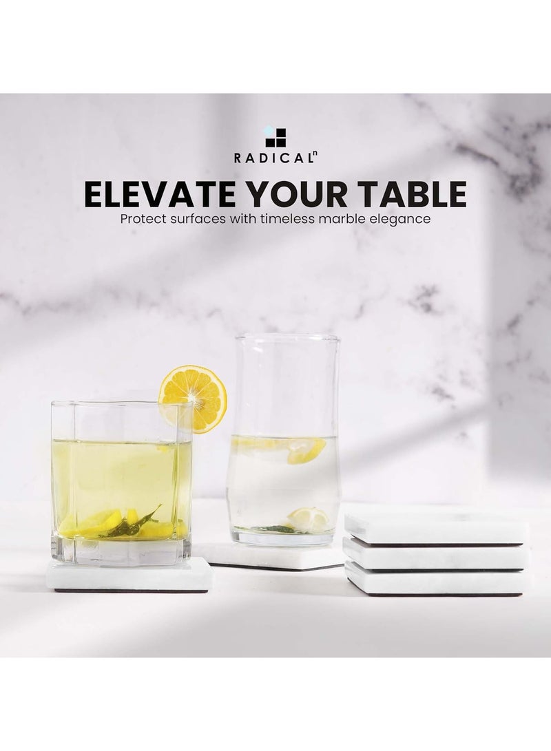RADICALn Set of 6 White Marble Drink Coasters | Square Shape | Handmade Table & Home Décor - Image 4