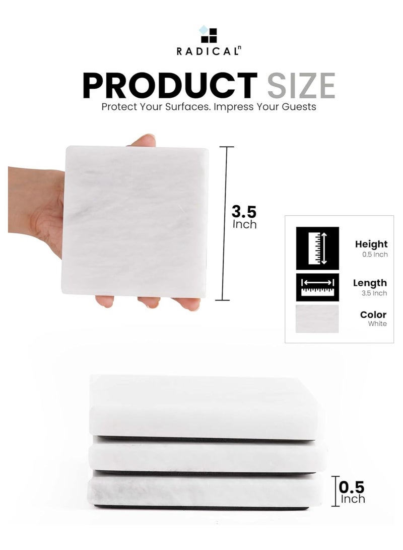 RADICALn Set of 6 White Marble Drink Coasters | Square Shape | Handmade Table & Home Décor - Image 3