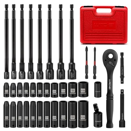 LLNDEI 1/4" Drive Socket Set & Nut Driver Set 38PCS,1/4-Inch Sockets Deep&Shallow SAE 5/32" to 9/16"? with Ratchet, Hex Shank 6" Long Nut Drivers(1/4" to 9/16") for Drill Bits(PH1 PH2) - Image 1