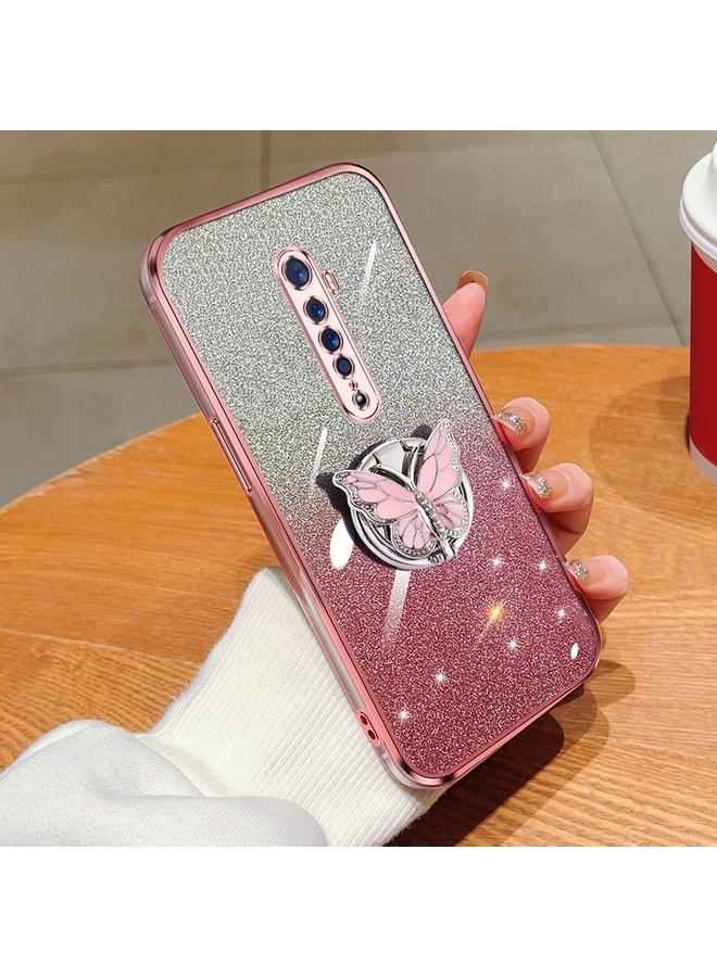 S-TOP Case For OPPO Reno2 Plated Gradient Glitter Butterfly Holder TPU Phone Case - Image 1
