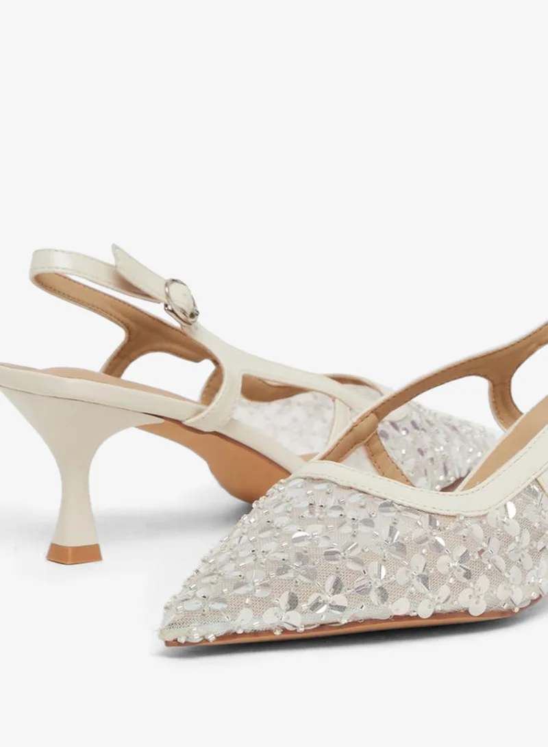 ستايلي حذاء نسائي بكعب صغير وسير خلفي مزين بالترتر