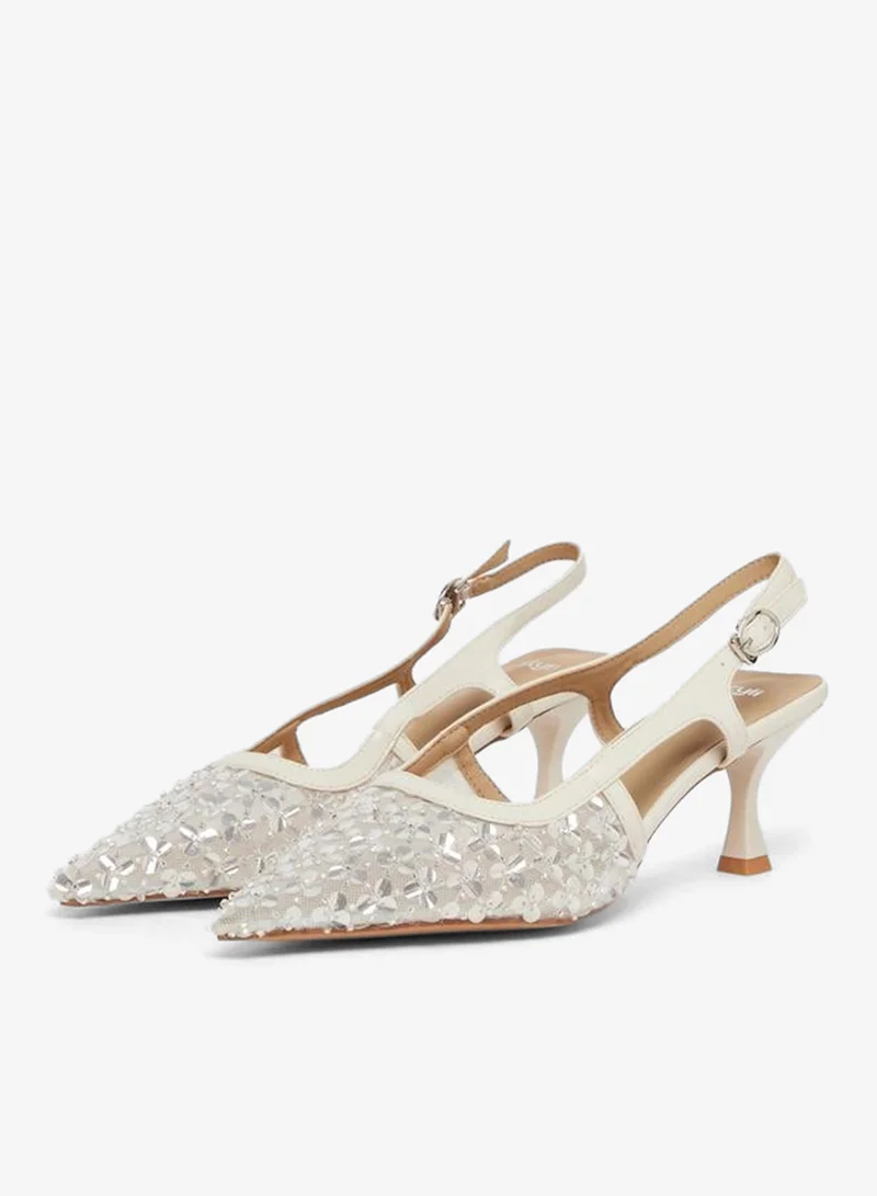 ستايلي حذاء نسائي بكعب صغير وسير خلفي مزين بالترتر