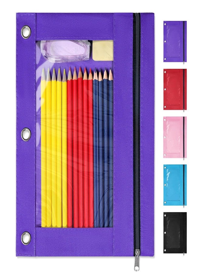 SUNEE Pencil Pouch for 3 Ring Binder, Pencil Bag for Binder with Zippers, Purple Pencil Case for Students Organizer, Purple - Image 1