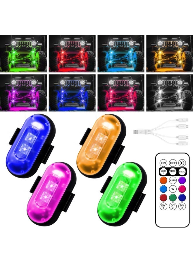 OSHIMA 4 Pcs Rock Lights Wireless, Car Wireless Led Lights with Remote Control multi-mode, Colorful Strobe Light, Warning Flashing Lights for Car, Drone, Motorcycle, Bike - Image 1
