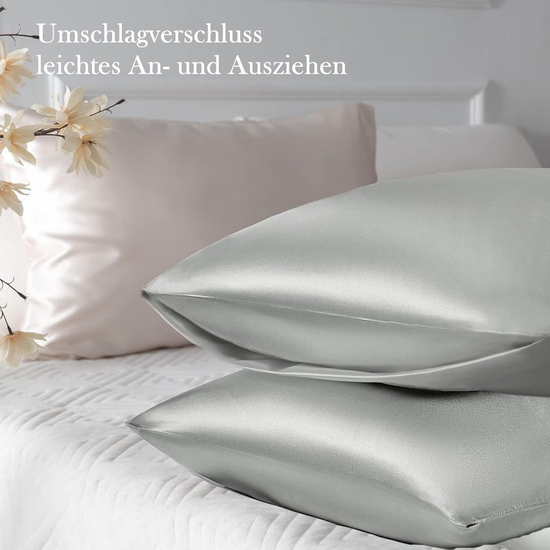 Vielit Pack of 2 Satin Cushion Covers 40 x 80 cm, Similar to Silk, Pillowcase Cushion Cover for Hair and Skin and 2 Free Hair Bobbles - Image 3