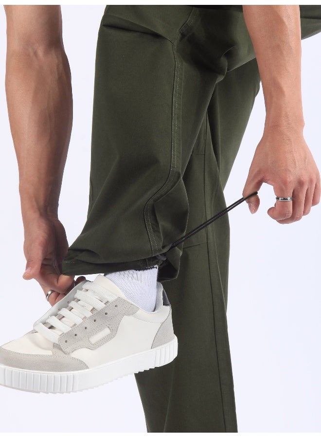 Beyoung Army Green Double Pleated Cargo Joggers - Image 4
