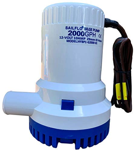 SAILFLO 2000 GPH Fully Submersible 12 Volt Electric Bilge Pump - 1-1/8 dicharge hose outlet - Heavy-Duty, Water-Cooled Motor with Snap Lock Strainer Base for Easy Installation - Image 1