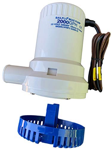 SAILFLO 2000 GPH Fully Submersible 12 Volt Electric Bilge Pump - 1-1/8 dicharge hose outlet - Heavy-Duty, Water-Cooled Motor with Snap Lock Strainer Base for Easy Installation - Image 3