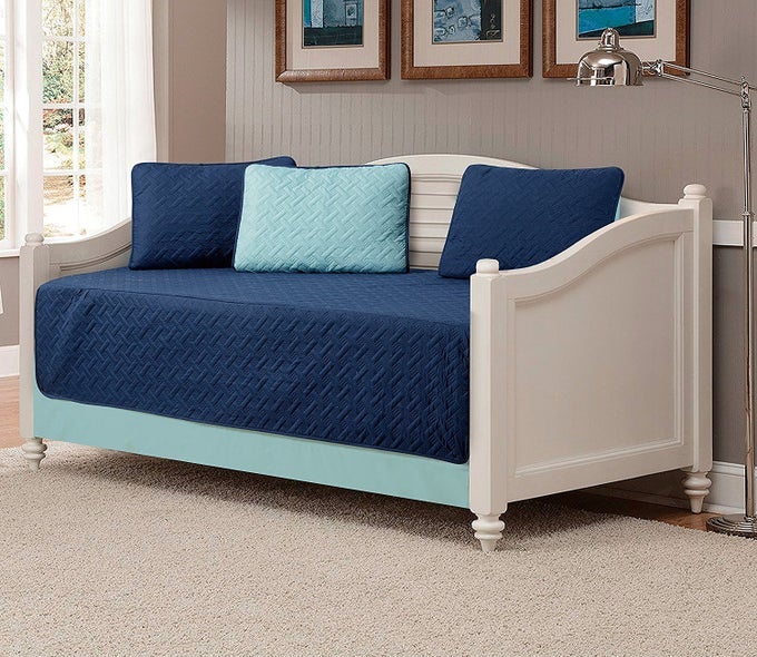 5PC DAYBED COVER SOLID EMBOSSED BEDSPREAD NEW NAVY BLUELIGHT BLUE