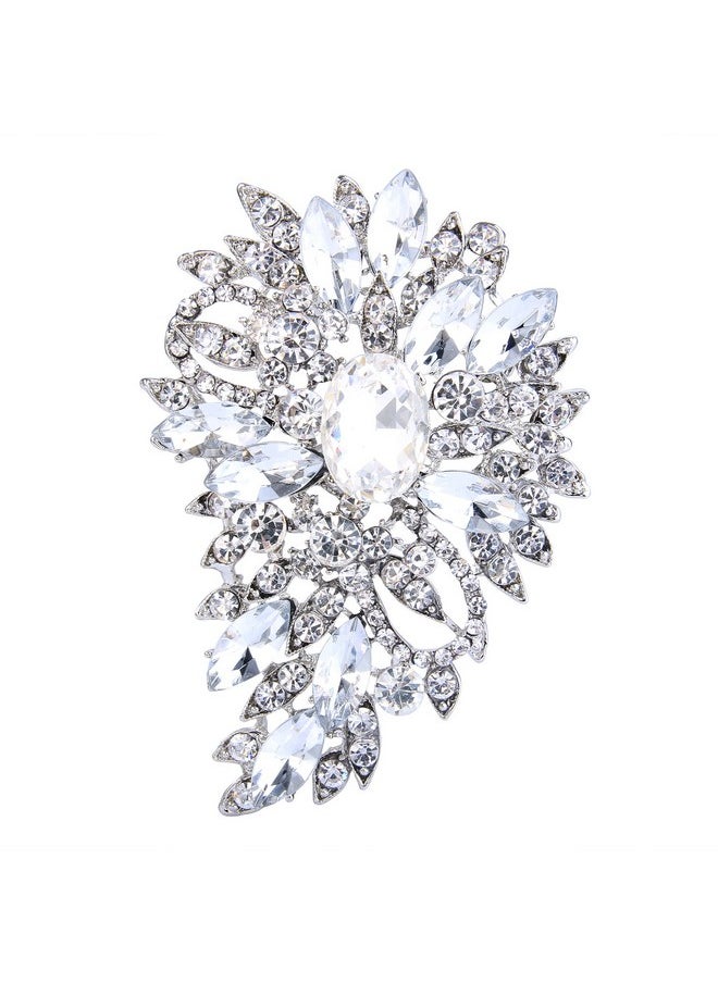 EVER FAITH Women'S Austrian Crystal Wedding Flower Leaf Bouquet Brooch Clear Silver-Tone  - Image 1