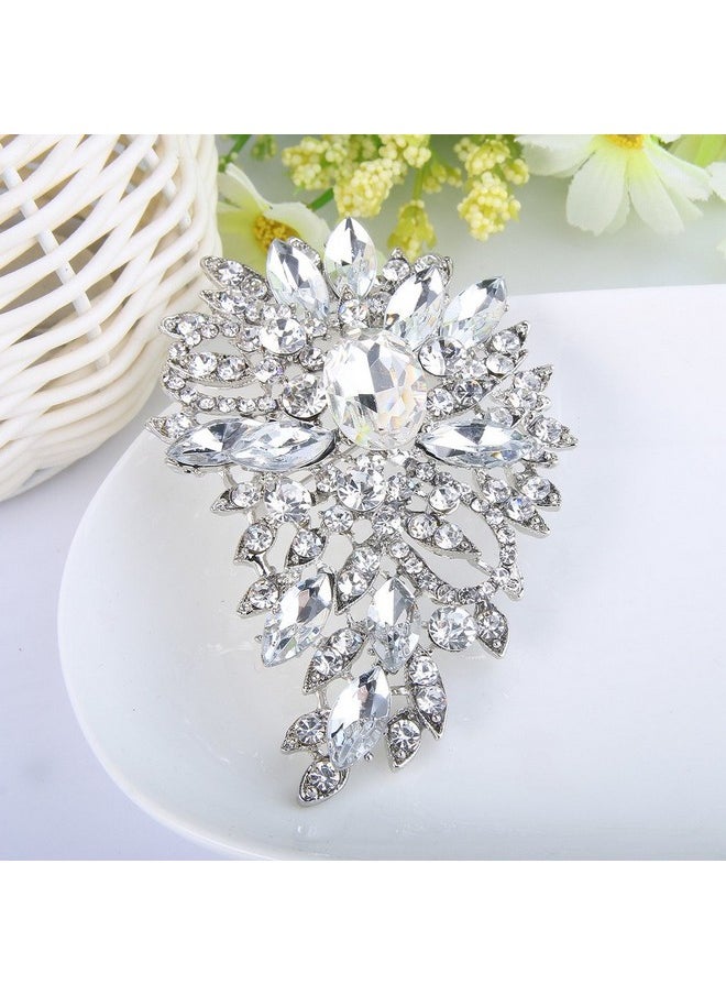 EVER FAITH Women'S Austrian Crystal Wedding Flower Leaf Bouquet Brooch Clear Silver-Tone  - Image 3