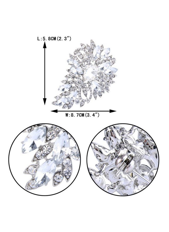 EVER FAITH Women'S Austrian Crystal Wedding Flower Leaf Bouquet Brooch Clear Silver-Tone  - Image 4