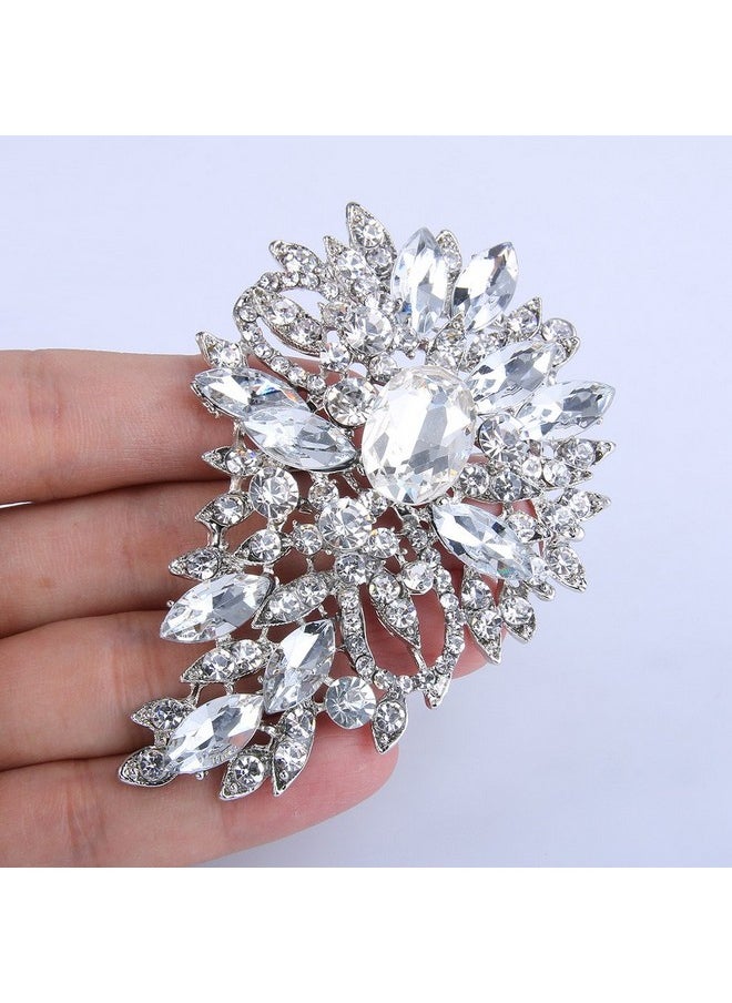 EVER FAITH Women'S Austrian Crystal Wedding Flower Leaf Bouquet Brooch Clear Silver-Tone  - Image 2
