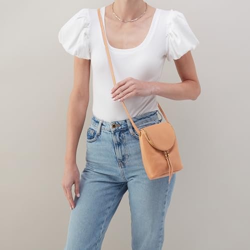 HOBO Fern Leather Crossbody Purse with Adjustable Strap, Exterior Slip Pocket, Double Zip Closure - Perfect for Travel, Sandstorm - Image 2
