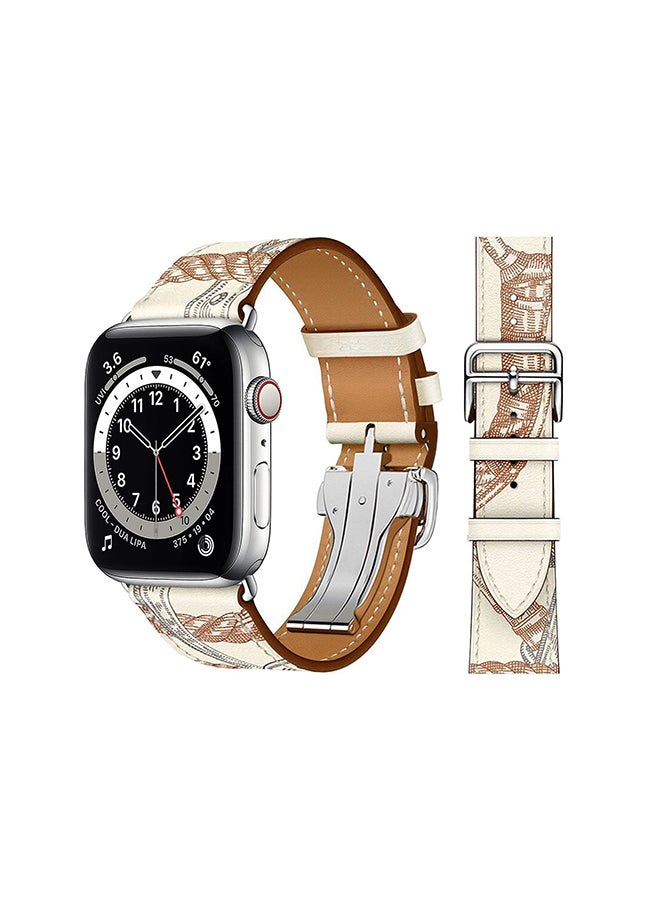 Perfii Genuine Leather Replacement Band For Apple Watch Series 6/SE/5/4/3/2/1 Blanc