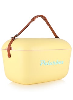 Polarbox Polarbox® 20 L Ice Box - For Outdoor Use - Portable - For Drinks And Food - Storage Box - Classic - Yellow/Cyan Cooler with Brown Leather Strap  - Image 2