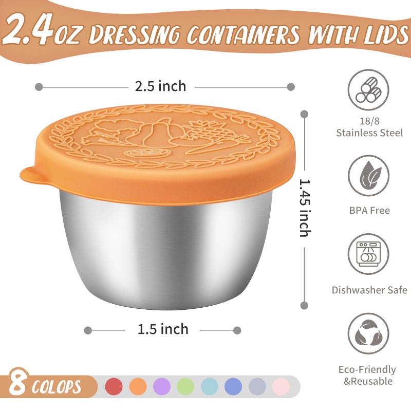 SANEXC 8 Pack - 2.4 Oz Small Salad Dressing Containers To Go, Leakproof Condiment Containers with Lids Reusable Stainless Steel Sauce Cups for Lunch Boxes Kitchen Storage Picnics Travel Meal Prep - Image 2