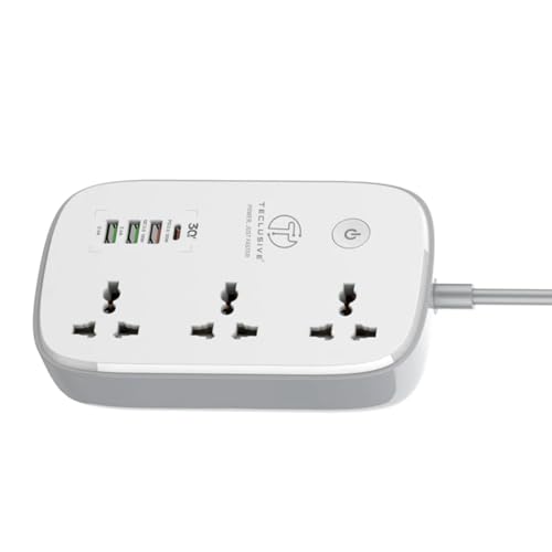 T Teclusive 2500W WiFi Smart Extension Power Strip with Type C USB Ports | 3 Power Sockets with 30W Type C PD QC 3.0 Fast Charging | App Control | Alexa Google Enabled - Image 1