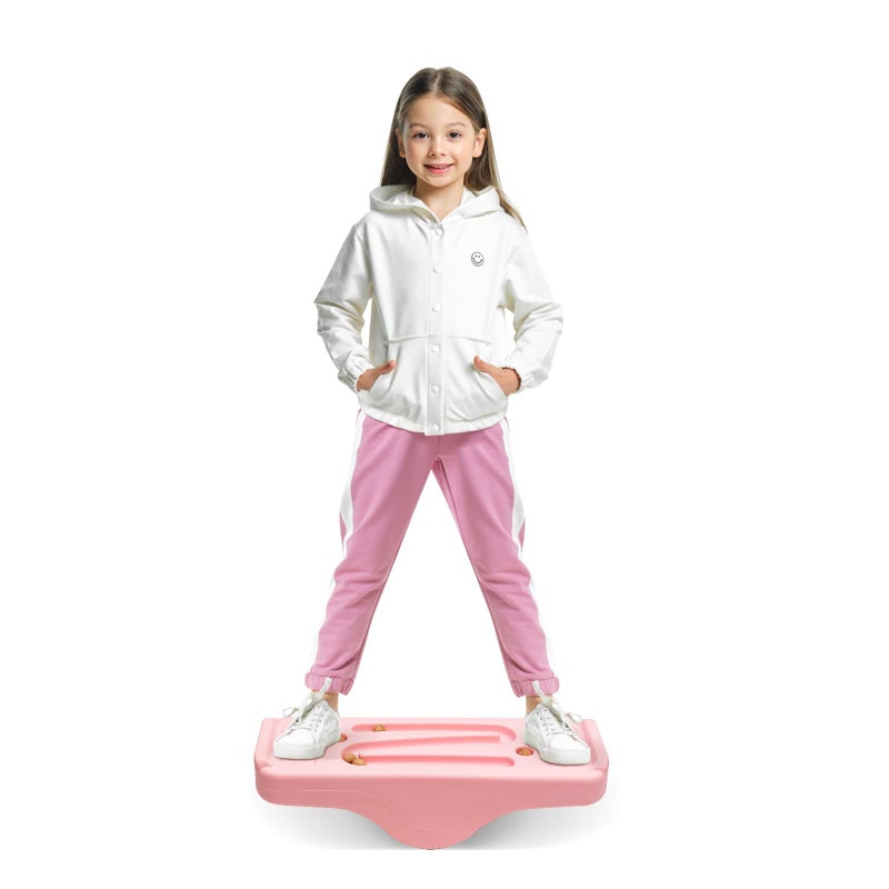 Joonly Kids Rocking Seesaw Balance Board with 5 Wooden Balls Sensory Training Rocking Board Balance Training Equipment Children Indoor Outdoor Activity Toy Pink - Image 3