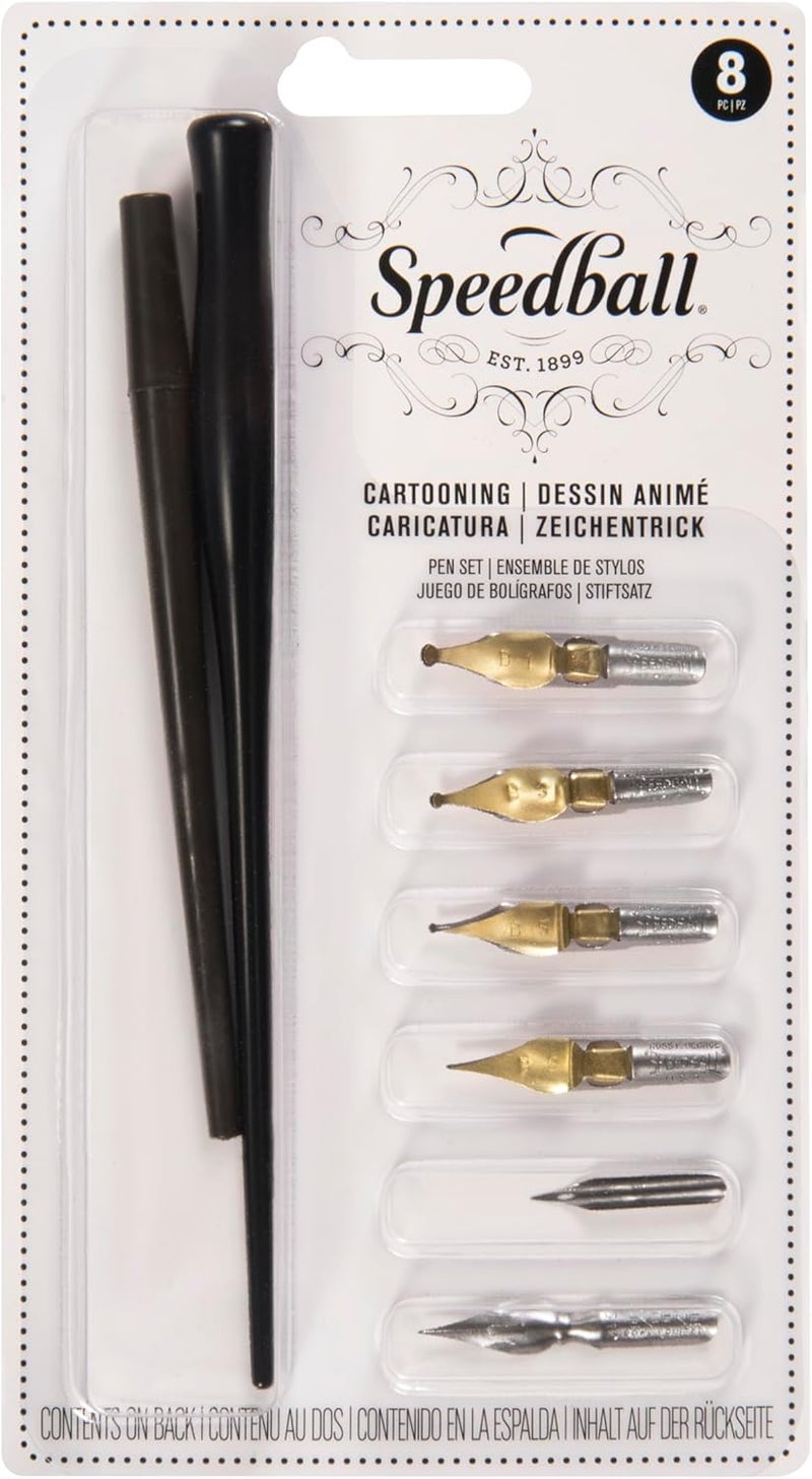 Speedball Cartooning Art Products Set - 8 Piece Drawing Pen Set with Nibs and Holders - Image 1