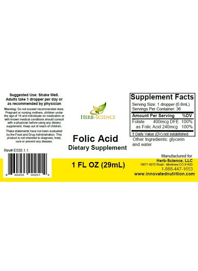 Herb-Science Liquid Vitamin B9 Folic Acid Supplements - VIT B Drops for Brain & Digestive Function, Liver Support - Gluten-Free, Non-GMO, Vegan - Nutritional Supplement for Adults - 1 fl. oz. - Image 3